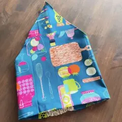 ハンドメイド　三角巾　ゴム仕様　簡単　北欧　キッチン柄　ブルー