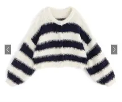 GRL ボーダー柄フェザーニットショート丈カーディガン[kz323]