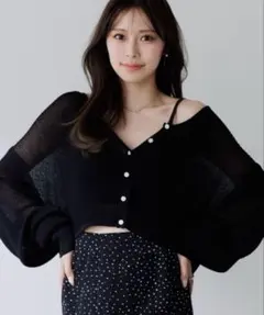 SENEE フロントフックVネックカーディガン ブラック FREE SENEE フロントフックVネックカーディガン ブラック FREE SENEE