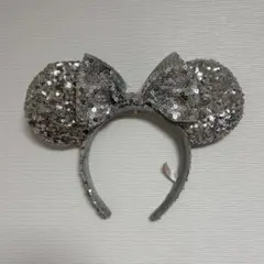 シルバー スパンコール ミニーマウス耳カチューシャ