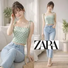 ZARA ザラ ドット柄 キャミソール ビスチェ ミントグリーン M クロップド