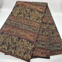 【本袋全通】幾何学模様 袋帯 赤黒金青 金絲 正絹 0123