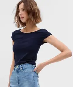 【GAP】大人気◼︎モダン キャップスリーブtシャツ ネイビー Ｓのサムネイル