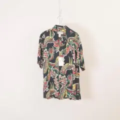 極美品 Eanbe イアンベ 半袖アロハシャツ 桃源花 Lサイズ ブラック 