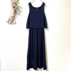 イング　ノースリーブワンピース ネイビー ロング丈 フレアシルエット　上品