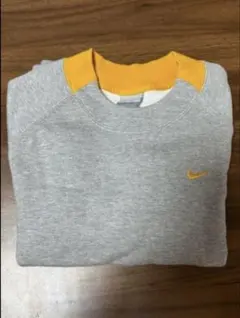 NIKE スウェット トレーナー M グレー×イエロー 刺繍ロゴ クルーネック