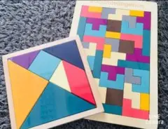 パズル　知育玩具 子供 おもちゃ カラフルパズル2点セット 木 脳トレ