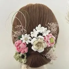 010 春のお花の髪飾り つまみ細工 着物 卒業式 入学式 袴 白ピンク