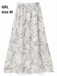 美品 GRL 花柄フレアロングスカート 白 フラワー Mサイズ