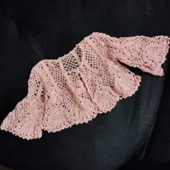 ピンク レース編み キッズ用フリルフレア袖カーディガン