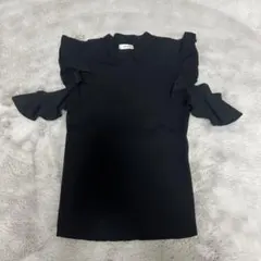 INGNI イング 肩あき フリル ニット リブニット ブラック