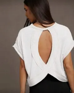 新品タグつき バックカットアウトTシャツ 半袖 ワッフル ドルマン ホワイト白