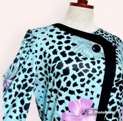 vintageヴィンテージワンピース花柄ノーカラー切替レトロヨーロッパ海外古着