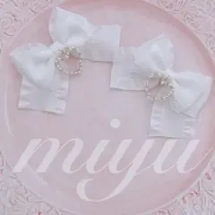 ヘアクリップ　（フリル✕ホワイトレースリボン）　ロリィタ　推し　担当カラー　白