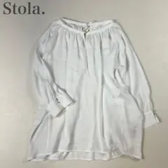 ストラ stola 美品 楊柳 ワイドドルマンデザイン リボン シアーブラウス