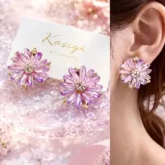 桜ピンクガラスフラワー　ピアス　イヤリング　ハンドメイド　結婚式　ブライダル