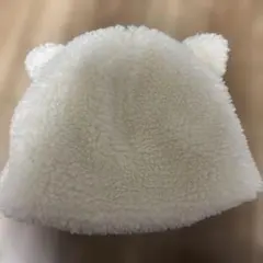 ホワイト耳付きフリースキッズ帽子