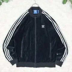 美品　アディダス　ワンポイントロゴ　ベロア　トラックジャケット　XL　ブラック