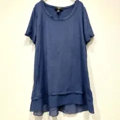 ナインウエスト 半袖カットソー クルーネック シフォン裾 切り替え M 紺のサムネイル