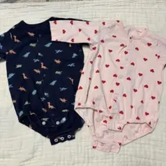 60-70 恐竜とハート柄ロンパース2点セット