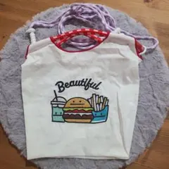 ハンバーガー ポテト ドリンク柄 巾着バッグ 刺繍バッグ