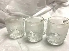 昭和レトロ　花模様のガラスジョッキ 3個セット　花瓶にも