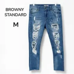 BROWNY クラッシュデニム M ダメージ加工 細身 ジーンズ 人気