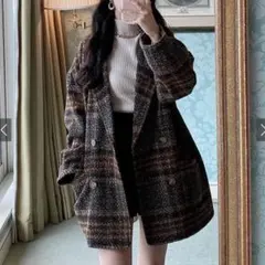 チェック柄ダブルボタンコート GRL snk977