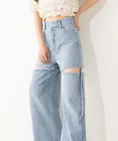 chico サイドスリットデニムパンツ