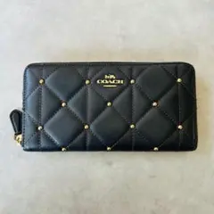 COACH】キルティングレザー アコーディオン ジップ長財布 ブラック
