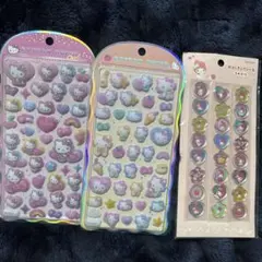 ハローキティ マイメロディ コットンパフィーシール おはじきシール 3点セット