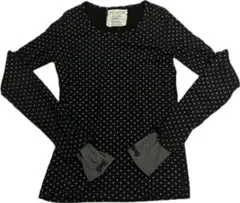 水玉模様リボン付き長袖Tシャツ