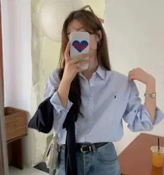 DAZY ストライプシャツ ウサギ刺繍　長袖シャツ　Sサイズ