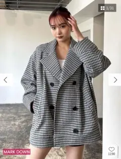 EMODA ミディダブルコート ライトミックス 千鳥柄