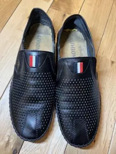 【新品通気性抜群】メンズ メッシュ ドライビングシューズ黒26.5cm 軽量