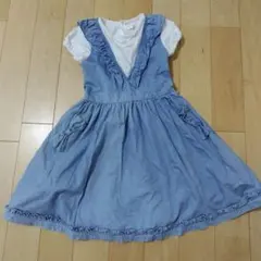 No.166 mezzo piano デニムブルー 半袖ワンピース 130cm