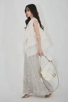 【試着のみの美品】異素材MIXテックベスト&スパンコールマキシスカート
