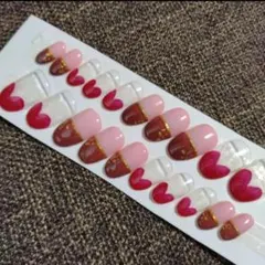 お値下げしました✨ネイルチップ20枚セット　ハート×ショコラ