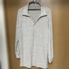 ベージュ ストライプ ニット 長袖Tシャツ XL