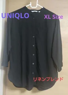 UNIQLO バンドカラーシャツ 七分袖 ブラック XL