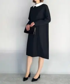 【美品】BE NEAT ビーニート ジャガード襟付きワンピース 日本製