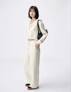 GU パフスウェットバギーパンツ S ナチュラル ジョガーパンツ イージーパンツ