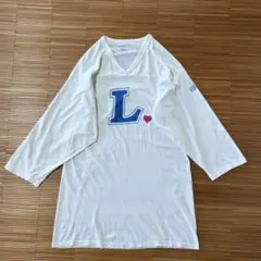 80s USA製 染み込みプリント フットボールTシャツ 白 ロング丈 7分袖