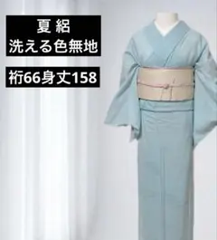 夏着物 紋絽 洗える色無地 アクアブルー 一つ紋 裄丈66 た131 夏着物 紋絽 洗える色無地 アクアブルー 一つ紋 裄丈66 た131 - メルカリ