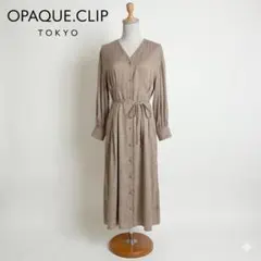 OPAQUE.CLIP ジャカードシャツワンピース Vネック M モカベージュ
