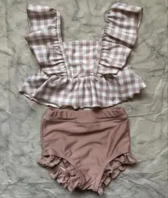 女の子用セパレート水着 ピンク系 チェック柄　100㎝