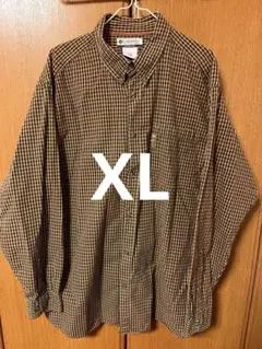 Columbia長袖ボタンダウンシャツ ロゴタグ付 ブラウン メンズXL
