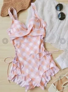 【新品未使用】サイドレースアップフリルワンピース水着 M ピンク オシャレボのサムネイル