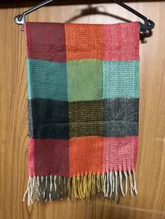 大判 ストール マフラー 膝掛け 薄手 ブロックチェック マルチカラー