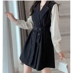 トレンチ トレンチワンピース 韓国 ボタン 白 黒 新品未使用 ワンピース